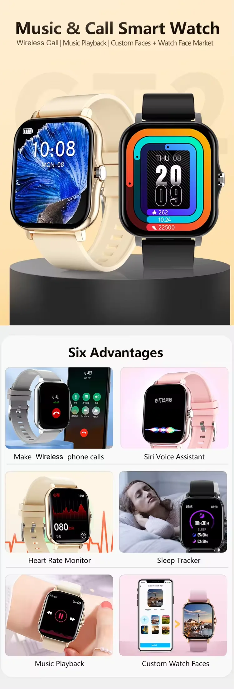 2024 New Arrival Y13 Full Screen Touch Fitness Tracker Call Online Intelligent Ios Android Sports Fashion Women Smart Watch