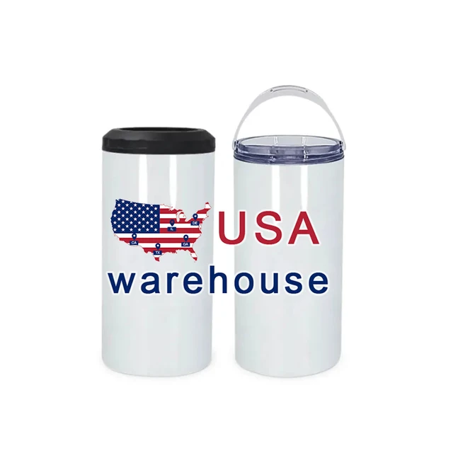 US Warehouse Quality 25pcs/case Sublimation Blank Personalized Stainless Steel Insulated Tumbler 4 in 1 Can Cooler Dual Lids