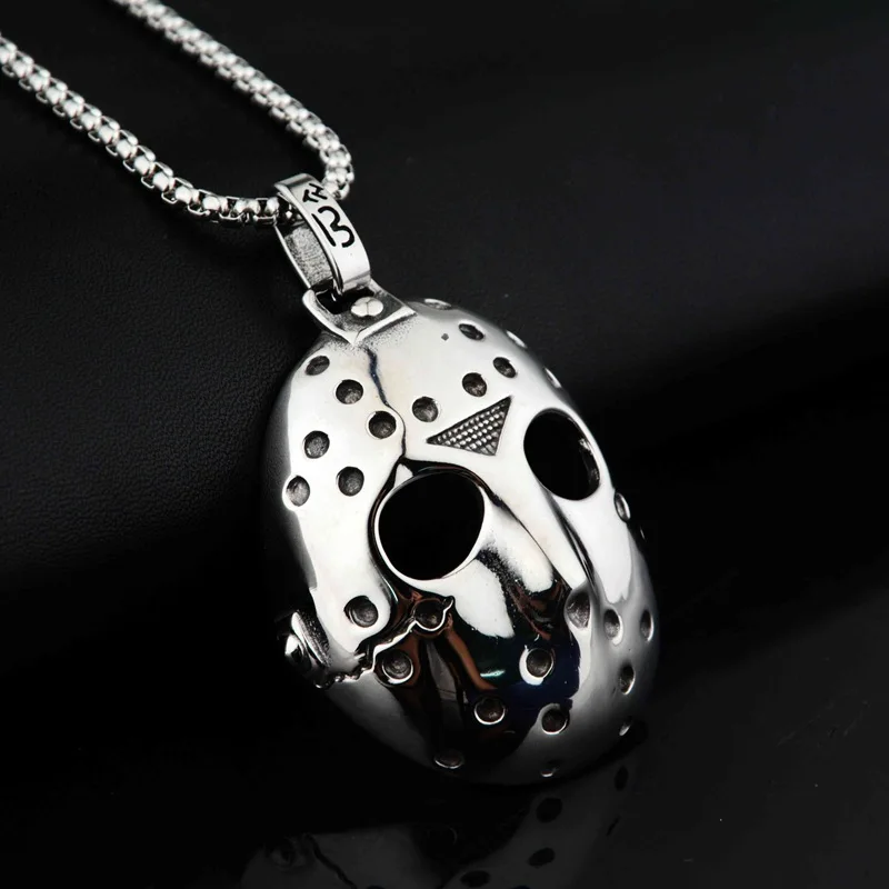 JASON MASK FRIDAY 13TH PENDANT SILVER CUBAN LINK CHAIN NECKLACE HIPHOP RAPPER - Foto 8