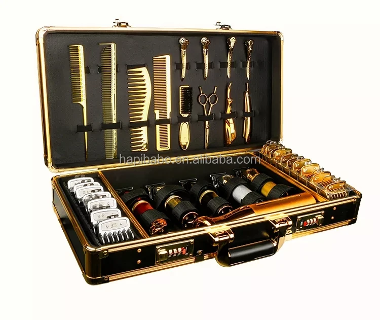 High Grade Luxury Salon Dedicated Hairdresser Briefcase Golden Aluminium Material Barber Tools