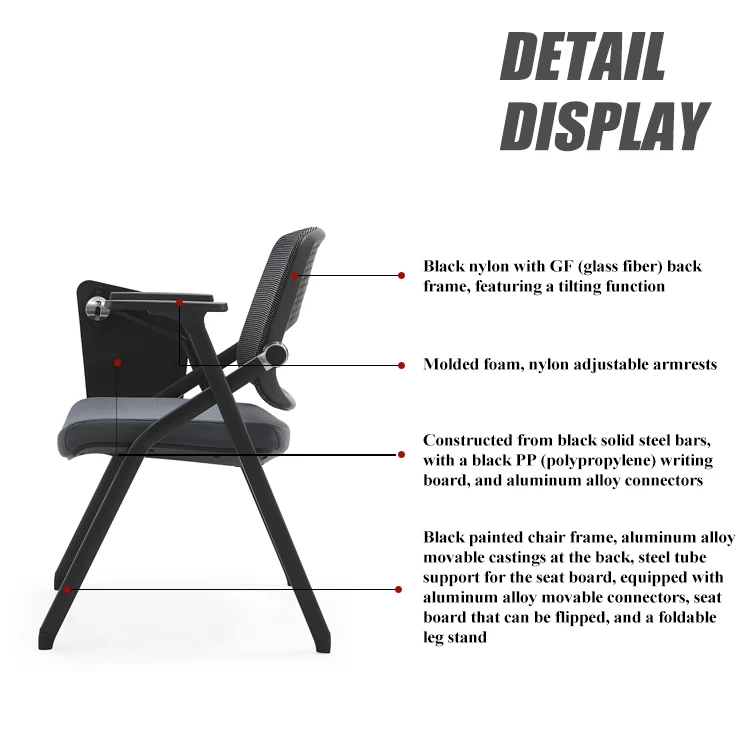 New Style Ergonomic Classroom Chair with Writing Pad Foldable Multipurpose Mesh Education Chair for Training Conference Room