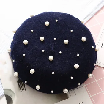 Vintage Pearl Beret Elegant Ladies Hat for Autumn/winter