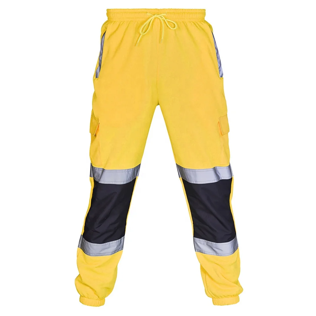 New Style Plus Size Men’s Pants & Trousers Splicing White Reflective Safety Pants Cargo Reflective Pants