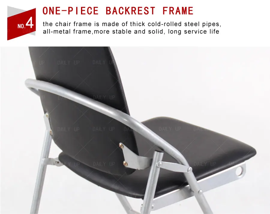 PU Leather padded Seat Folding Chair With Tablet And Book Holder Foldable Office Computer Chair For Meeting Reference Training