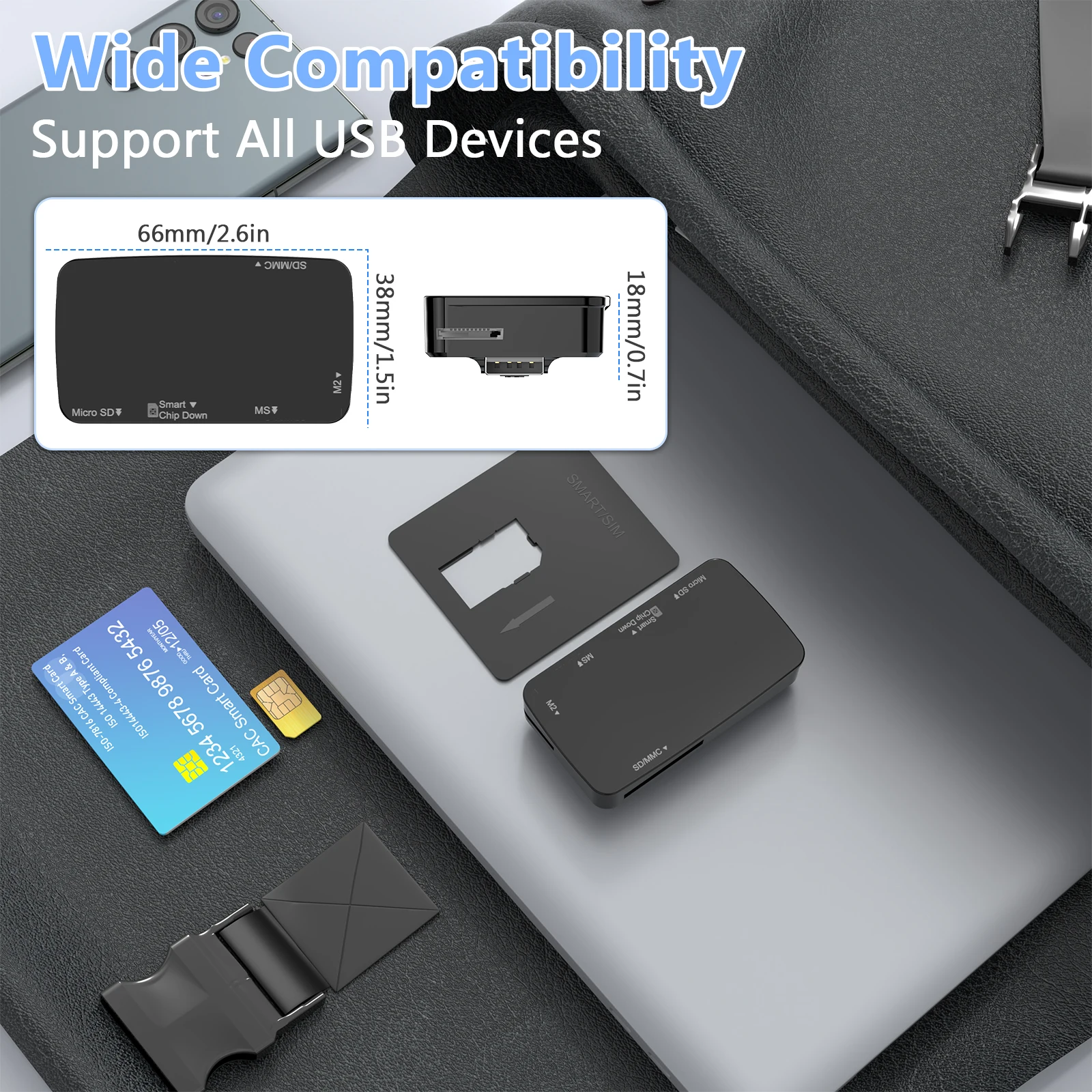 All in One Memory Card 6 in 1 S/D T/F MS M2 Sim ATM IC ID Chip Smart Card Readers 6 Slot USB Card Readers