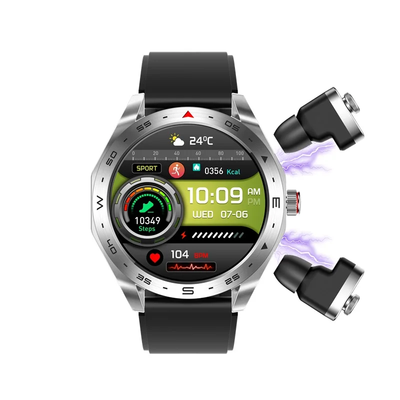 Hipipooo Astuto Della Vigilanza T95 2 in 1 Auricolare Bluetooth HIFI Musica Auricolari Uomini Donne Sport Fitness Tracker Smartwatch Auricolare(T95-nero