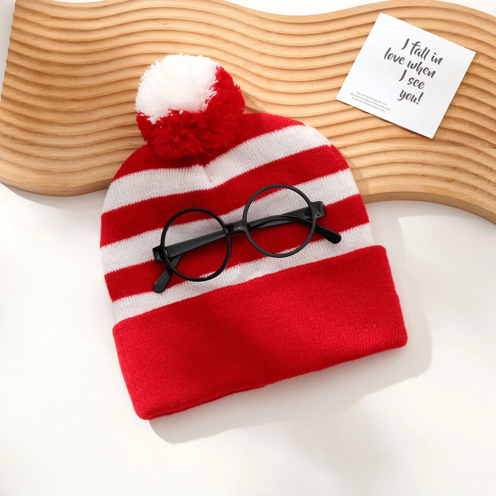 2025 Kayatrek Knitted Beanie Hat and Glasses Frame Combo Red White Style,  Perfect for Men and Women Halloween Looks