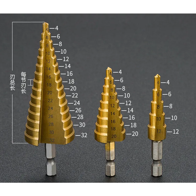 hexagonal shank step drill pagoda drill bit step