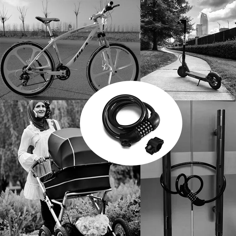 Portable 5 Digit Password Lock for Bike and Electric Scooter Accessories Bicycle Steel Cable Lock Burglarproof Bike Lock