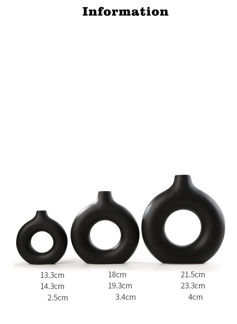 Nordic Ceramic Vase Circular Hollow Donuts Flower Pot Home Living Room ...