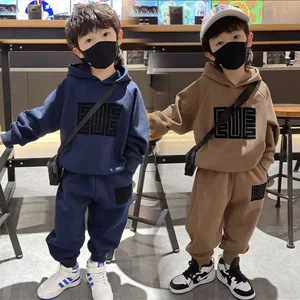 Customized Autumn Winter Sport Suit Cotton Striped Hoodie Printed Casual Boys' Clothing Set Satin Material Clothes for Kids