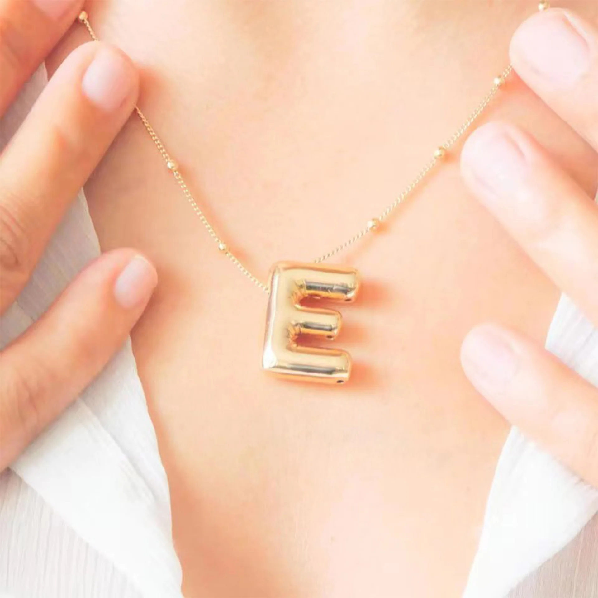 Rinhoo Gold Bubble Initial Letter Pendant Necklace Chunky Alphabet Chubby Helium Balloon INS New Fashion Necklace for Women Boy