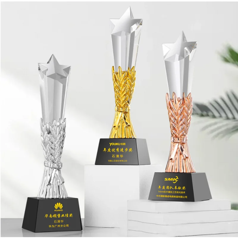 product shining  crystal crafts k9 crystal glass star customized metal trophy custom design golden resin awards plaques trophies-34