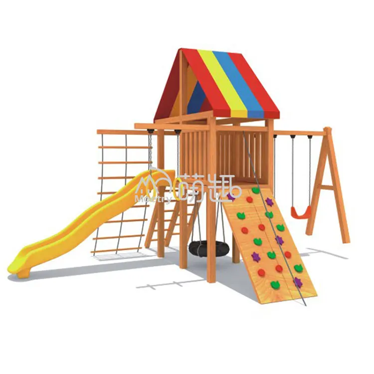 Moetry Outdoor Backyard Playground Wooden Playsets With Slide And Swing