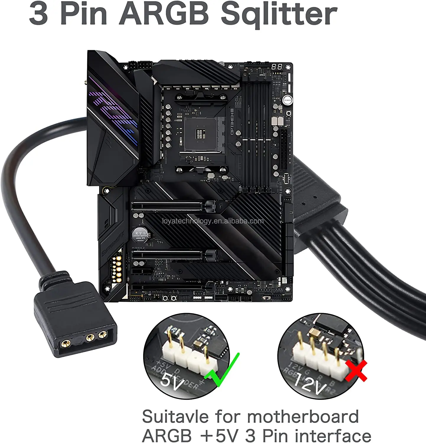 Câble Séparateur ARGB 3 Broches 1 Vers 1 – 100cm Pour Ruban LED 5050/3528 (neuf)
