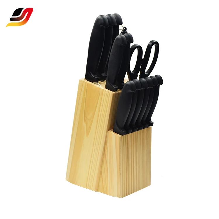14 Pcs Stainless Steel Block Knife Set With PP Handle  Wooden Block Knife Set Kitchen Knife Set