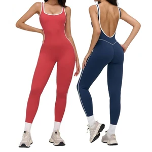 Custom Activewear Gym Fitness Jumpsuit Squared Neckline Design Backless Yoga Jumpsuits
