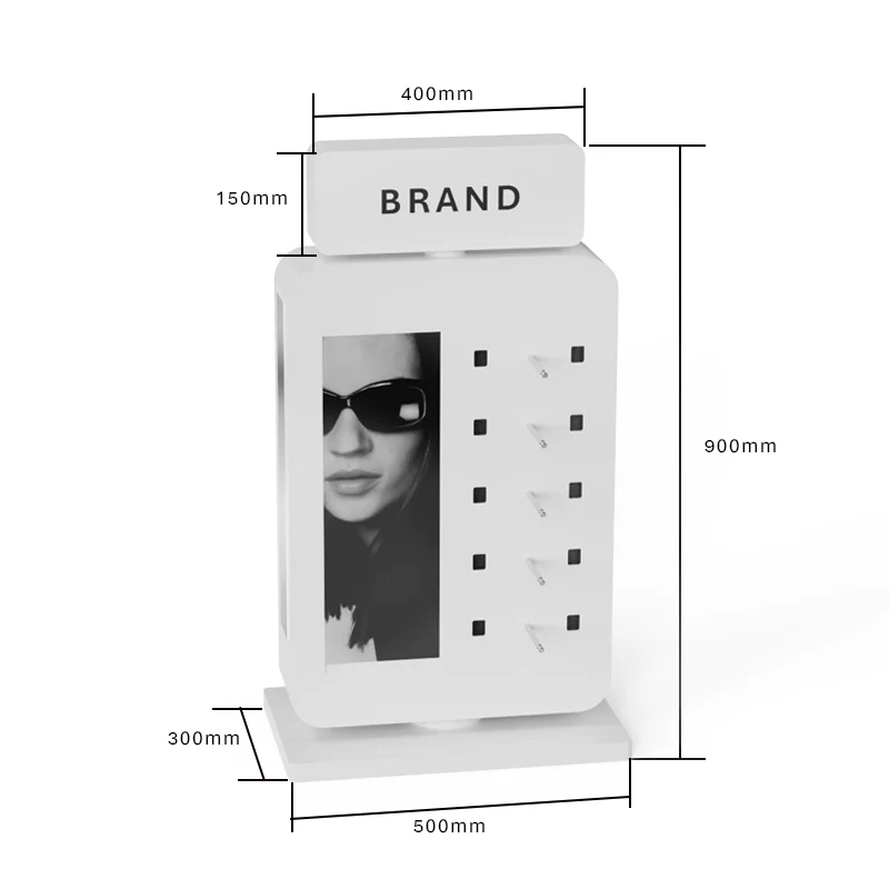Eyeglasses Display Cabinet With Lightbox Customized Brand Square Standing Shop Sunglass Gondola Display Shelf