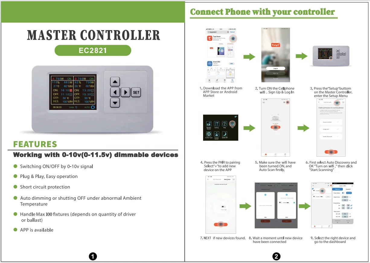 RJ14 Master Controller Led Grow Light Wifi App Control Temp Humidity Dimming Smart Grow Light Controller