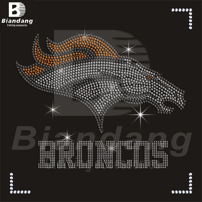 Custom Best NFL Football Team Design Rhinestone Heat Transfer Denver Broncos Iron on Transfer for Clothes