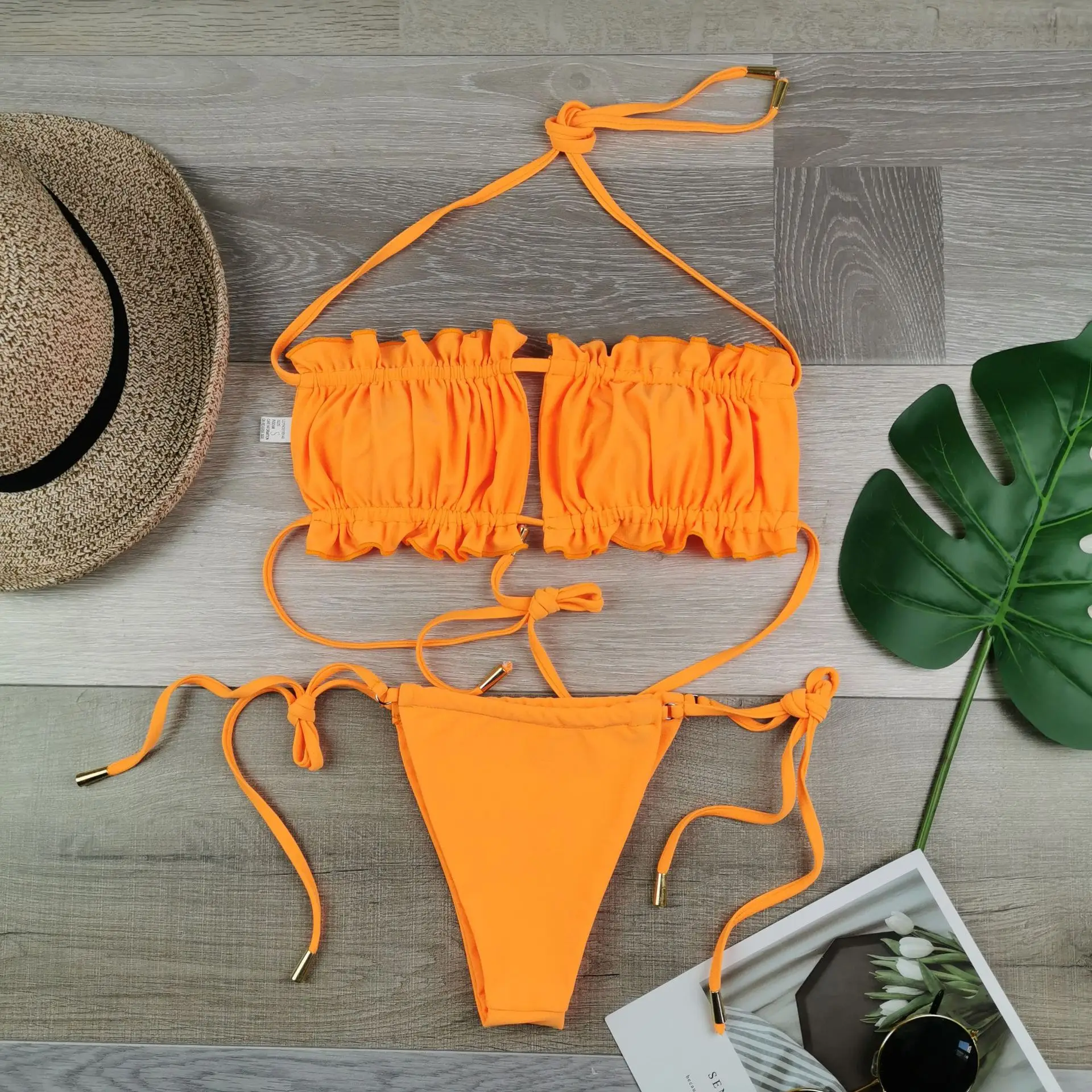 Bikini Bandeau Sans Bretelles Femme - 2 Pièces à Nouer Dos, Coupe Haute, Push-up, Pour Plage Et Piscine - 5