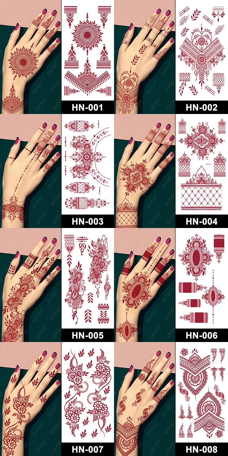 Fake Temporary Henna Tattoo Full Hand India Mehndi Design Brown Red ...