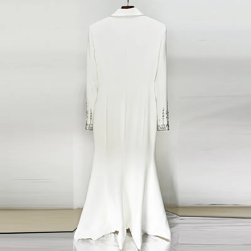 slim fit dress slacks Long Sleeve Double Breasted Blazer Dress Xs / Beige main image 0