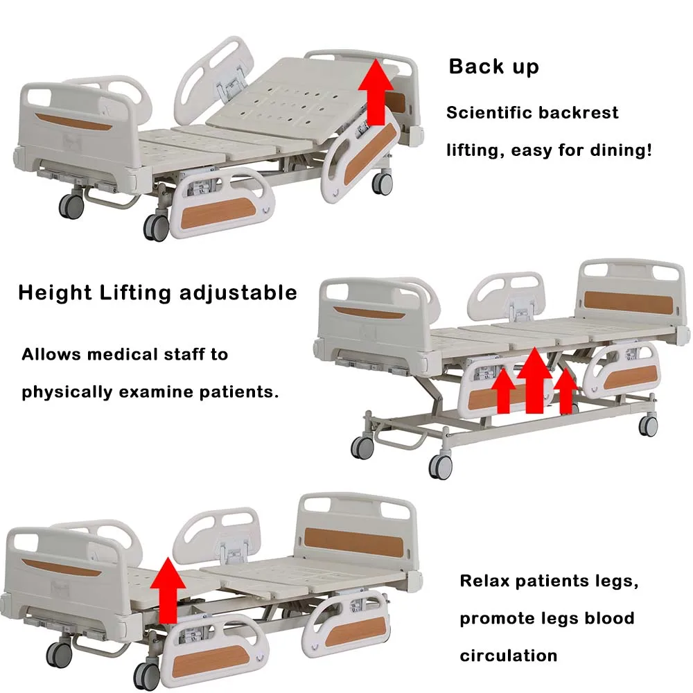 Three Crank Hospital Bed Manual Medical Bed With Infusion Stand And