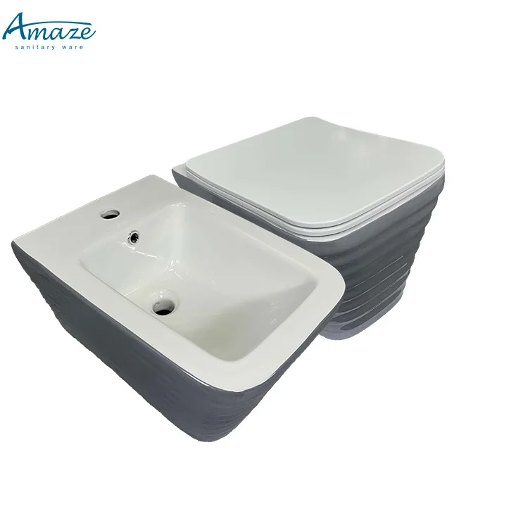 Modern ceramic sanitary ware gray color wall mount latest toilet set bath design wall hung toilet bowl details