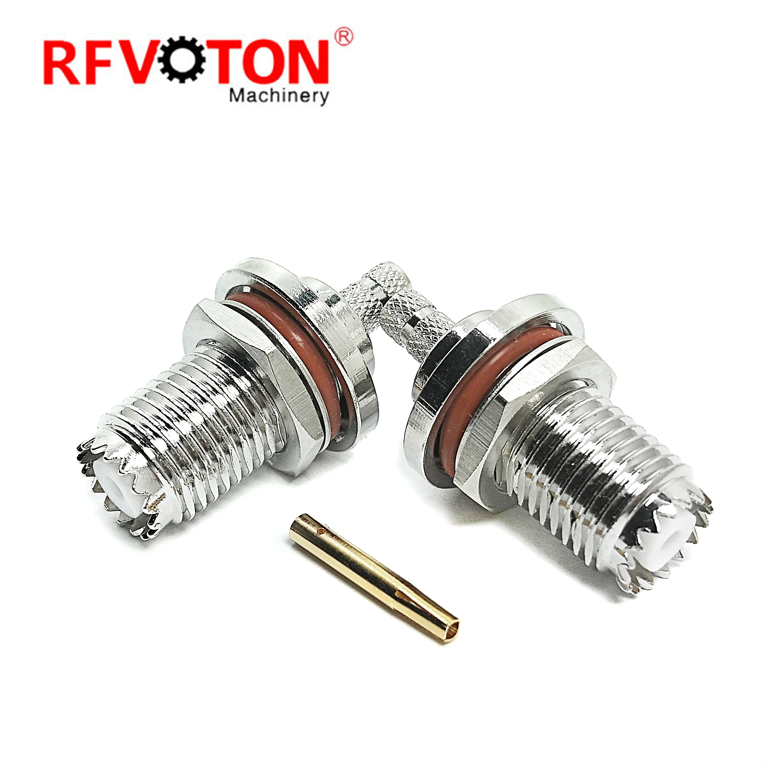 RF connector mini UHF type female jack straight bulkhead waterproof crimp for LMR195 RG58 coaxial cable plug manufacture