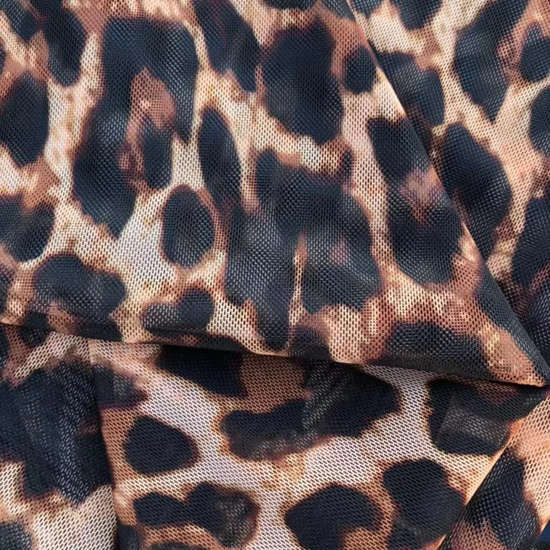High Elastic Customized Leopard Digital Print Net Fabric 4 Way Stretch Mesh for Skirt and Costume
