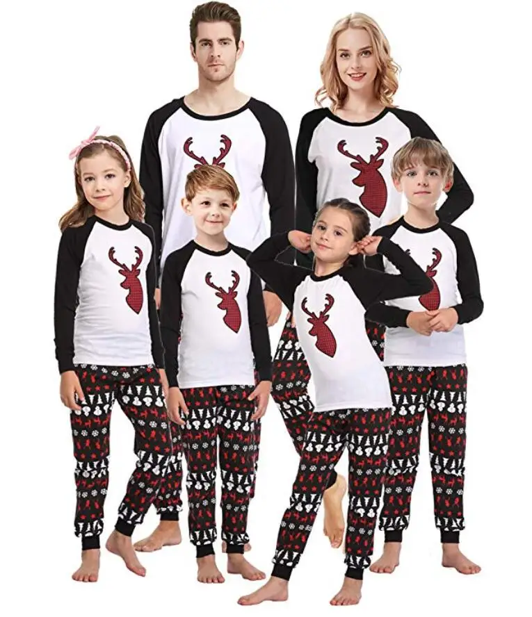 I613 Matching Family Christmas Pajamas Boys Girls Deer Pjs Toddler Kids Children Sleepwear Baby Clothes Pyjamas Women 