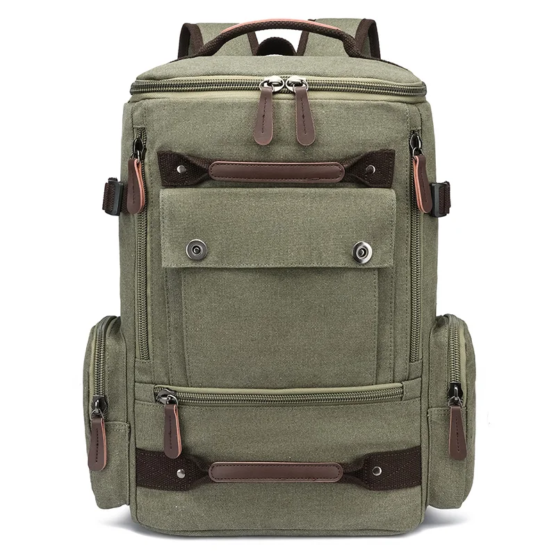 Durable Vintage Large Capacity Waterproof Outdoor Sports Travel Hiking Multiple Way Use Laptop Canvas Backpack Polyester Zipper