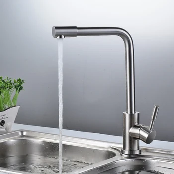 Modern SUS 304 Stainless Steel Kitchen Faucet Single Lever Rotating Hot Cold Kitchen Mixer Water Tap