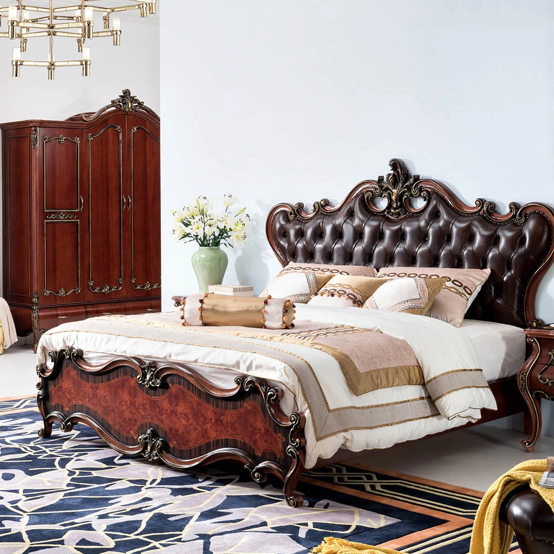 Palacio antique wooden double bed wooden bedroom furniture wooden