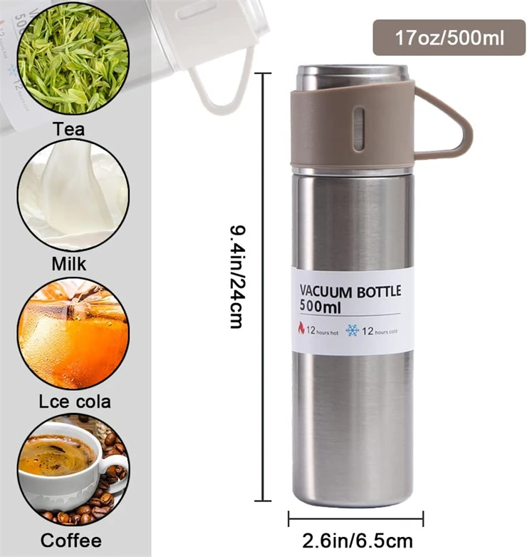 Water Flask Vacuum Insulated Bottle with Cup for Coffee Stainless Steel Thermo Set 500ml