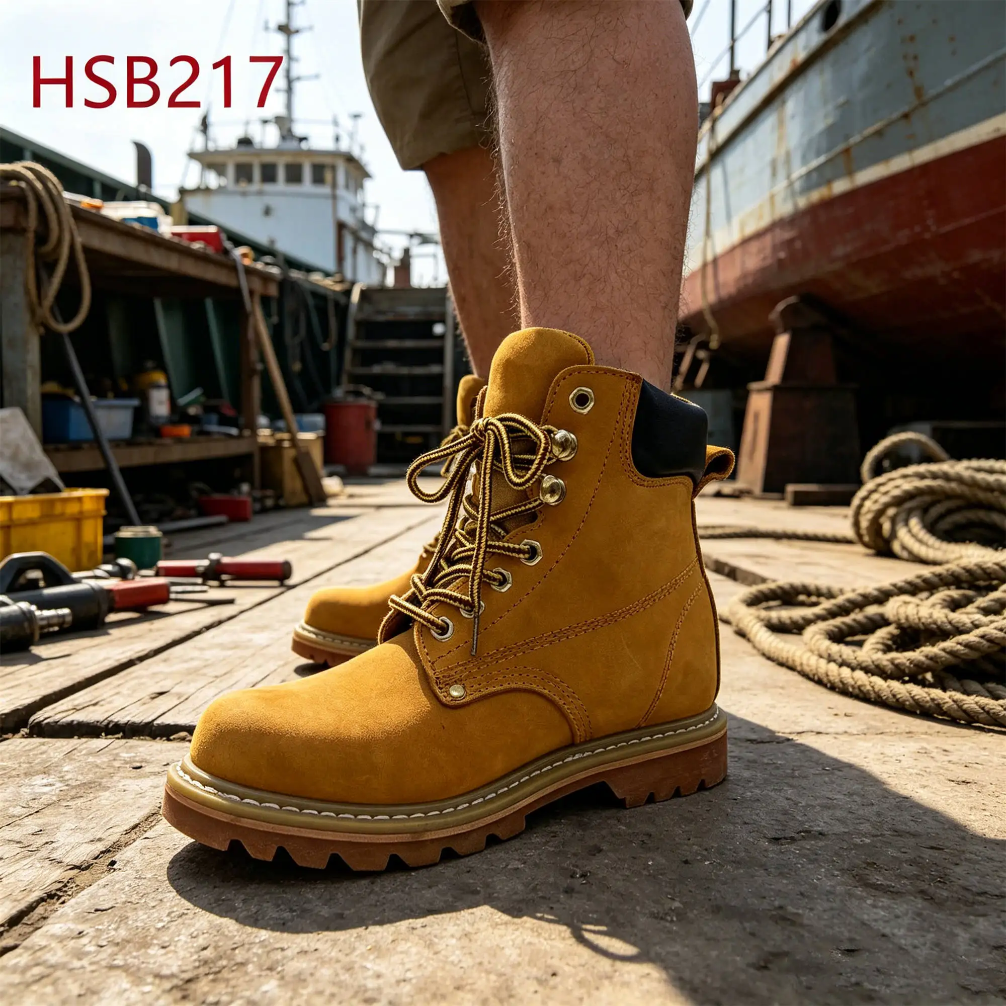 ZYF,Substation Top End Nubuck Leather Honey Color Safety Shoes Dock Repair Three-layer Goodyear Rubber Sole Work Boots HSB217