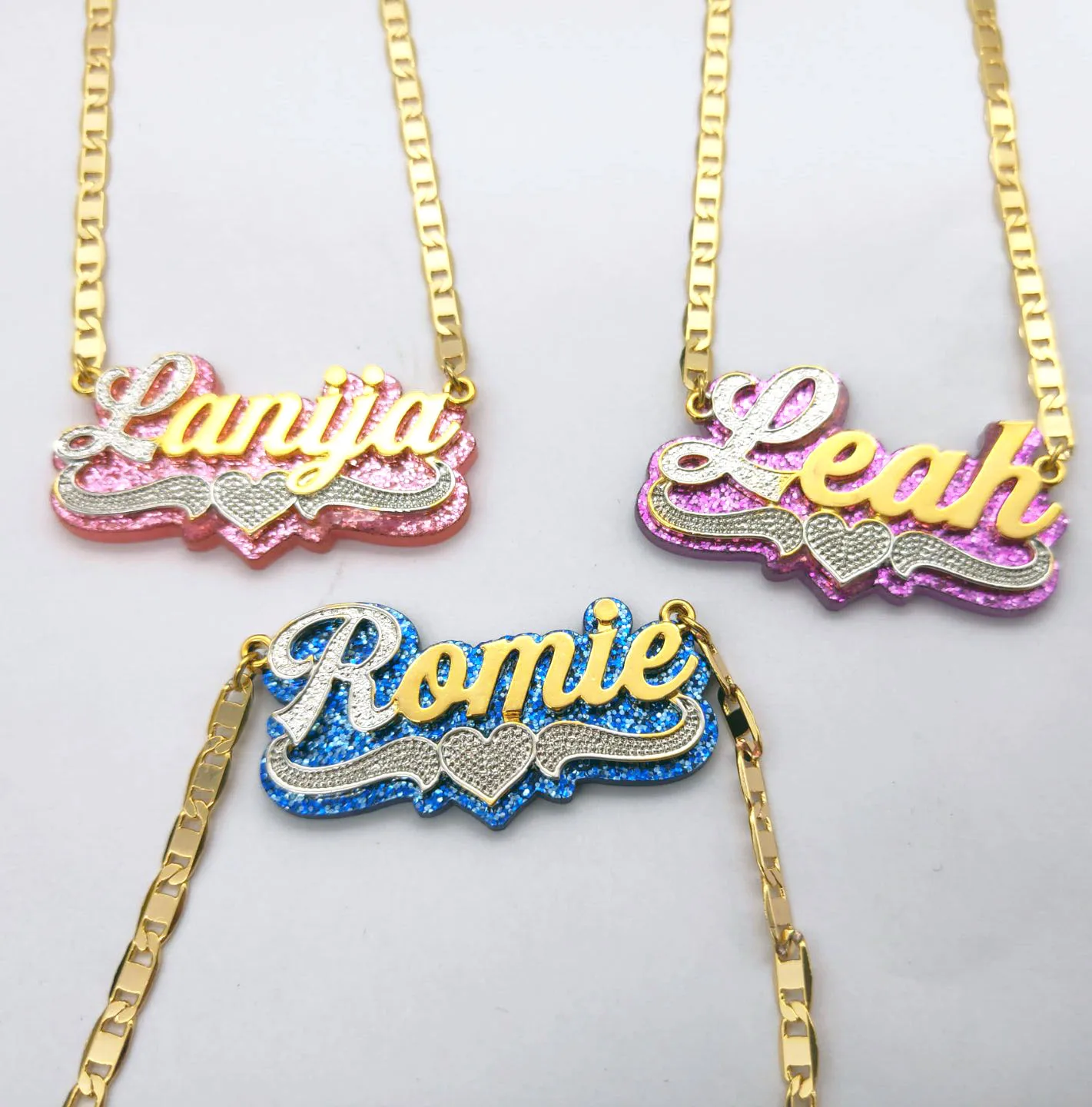 Hot Sale New Arrival Copper Material Acrylic Double Plated Custom Name  Plate Necklace