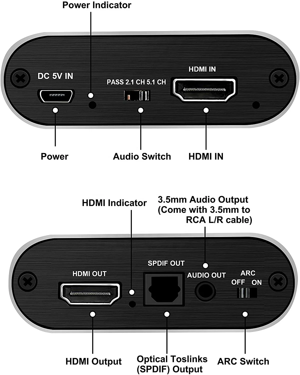 Extractor de audio HDMI 4K con salida óptica y AUX, soporte 60Hz