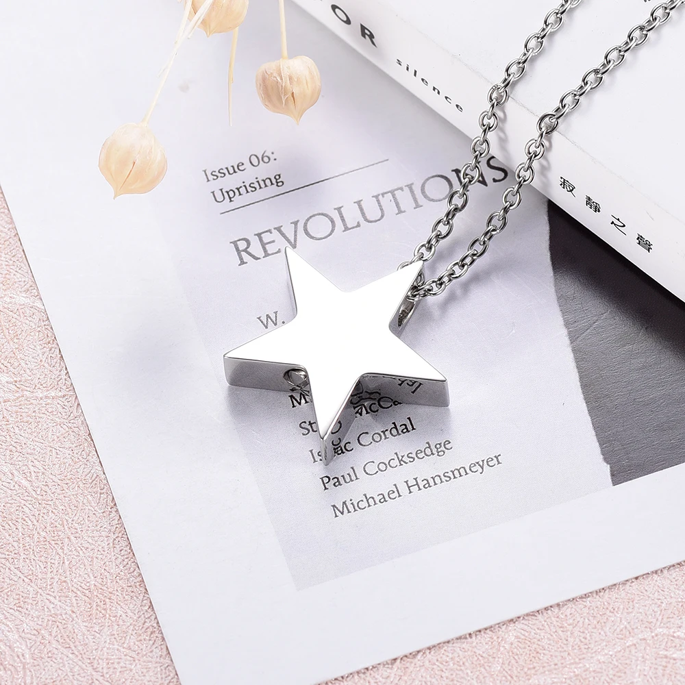 Simple Star Shape Urn Necklace Stainless Steel  Pendant Cremation Jewelry for Ashes Memorial Keepsake Gifts for Women Men