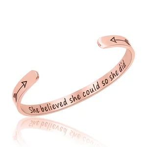 Loftily Jewelry Arrow Custom Logo Engraved Men Women Hot Flat Stainless Steel Cuff Bangle Bracelet