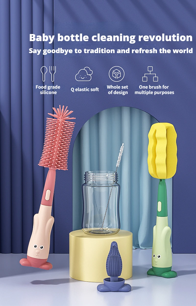 Baby Bottle Brush With Sponge Smilo Silicone Baby Bottle Brush