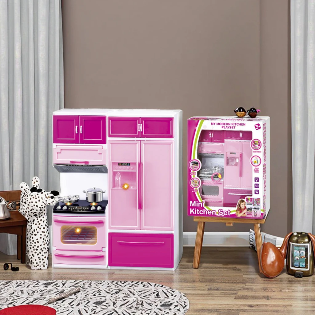 Hot Sale Cute Mini Light and Music Kitchen Set Toy Plastic Mini Kitchen  Food Toys with Alluring Features