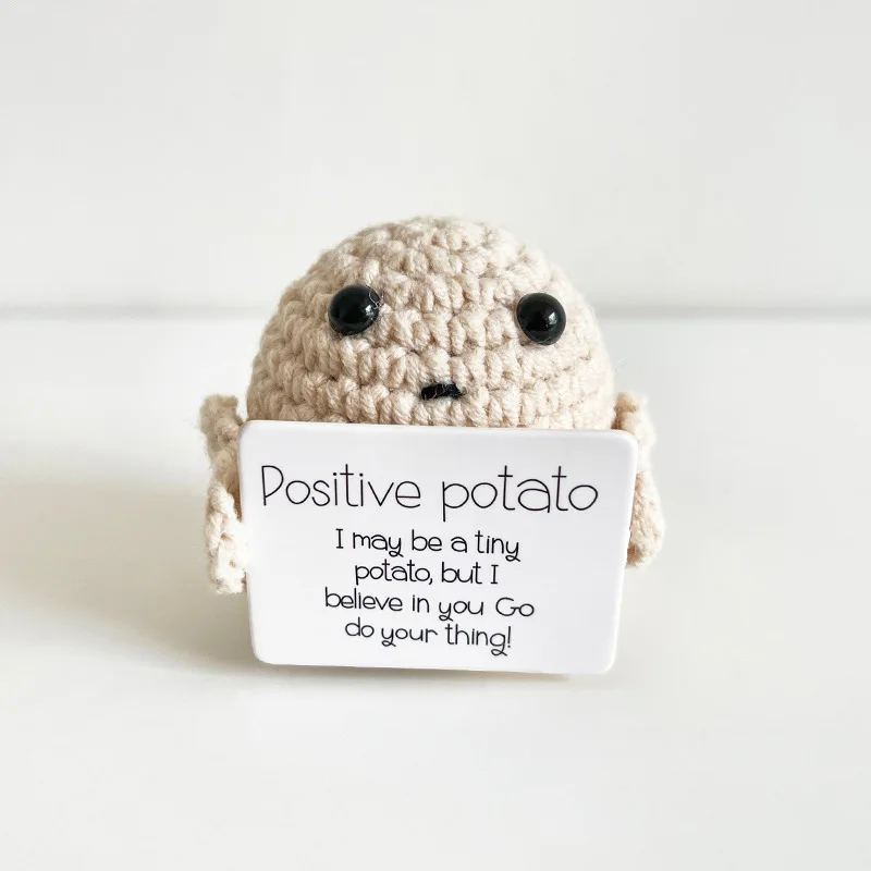 Funny Positive Potato Cute Wool Knitting Doll With Positive Card