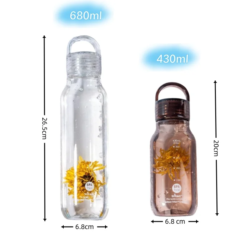 Portable 430ml 670ml Crystal Clear Tritan Water Bottle,Heat Resistant OEM Print Water Bottle with Scale for Work and School