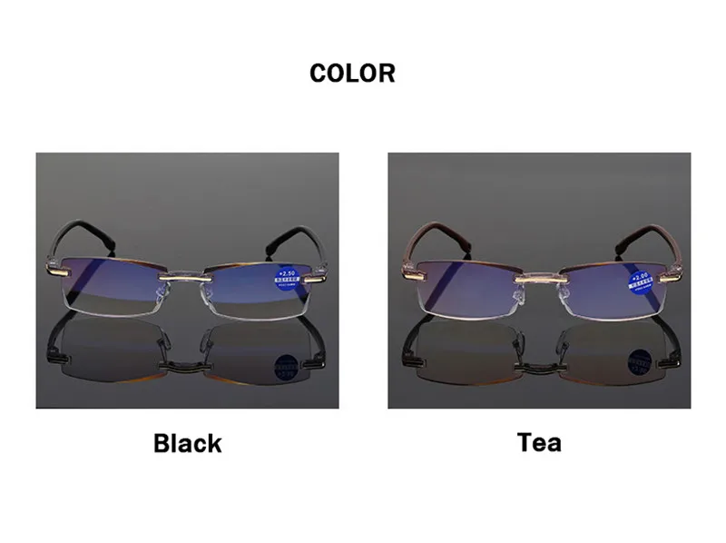 2020 new Anti Blue Light Blocking Rimless Reading Glasses Women Men Square Frameless Presbyopic Glasses Diopters +1.0 1.5 2 2.5