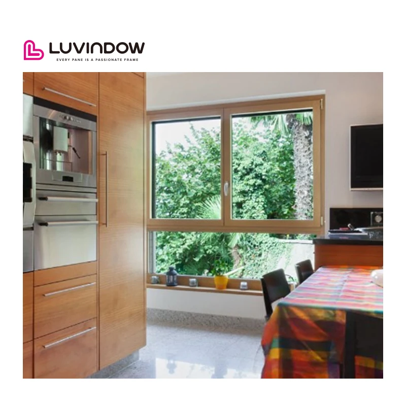 Aluminum Glass Windows Model in House Wood Cladding Aluminium Tilt and Turn Window with Handle