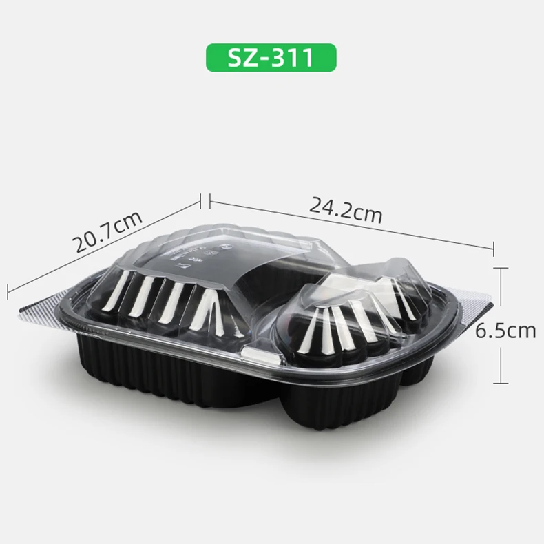 Plastic to Go Containers Food Disposable Households 3 Compartment Food Container Bento Lunch Box pp Food Container