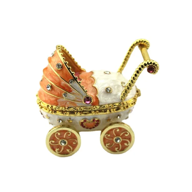 Mothers Day Gifts Funny Baby Carriage Stroller Metal Jewelry Trinket Box Hinged Trinket Box For Mother For Women