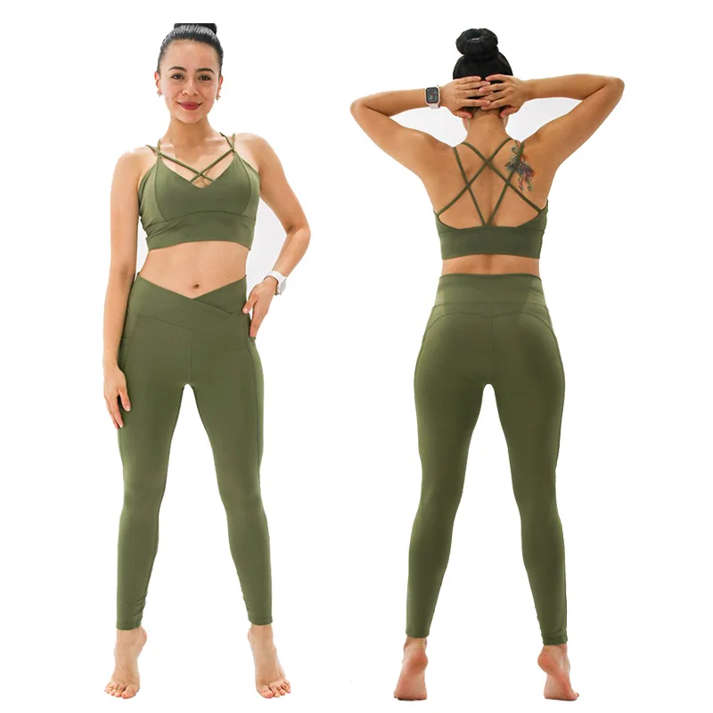 Manufactory Clothing Activewear Fitness Sports Bra Short Sleeves Top Scrunch Butt Legging 2 Piece Sportswear Yoga Pant Set Women